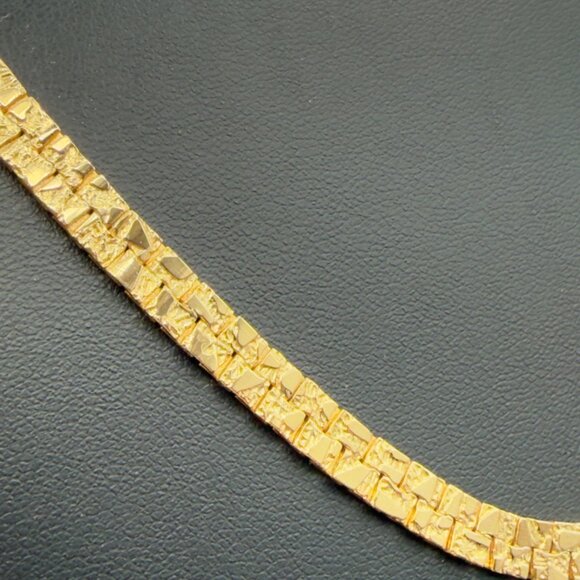 Vintage Gold Tone Textured Nugget Link Necklace Bracelet Set Crystal Accent - Picture 3 of 12